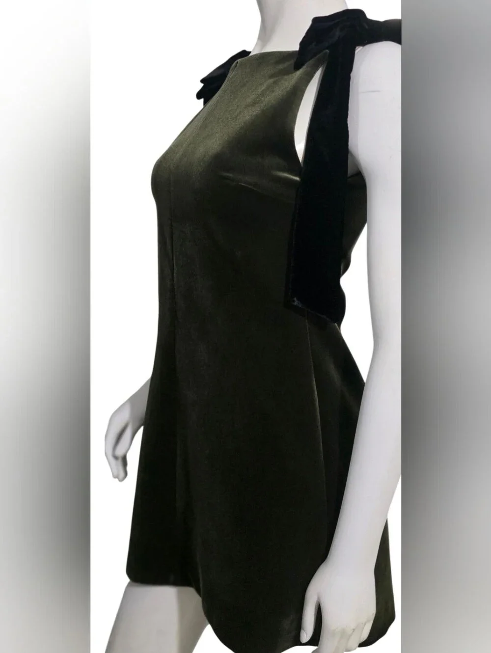 Zara Dark Olive Velvet Mini Dress with Shoulder Bows